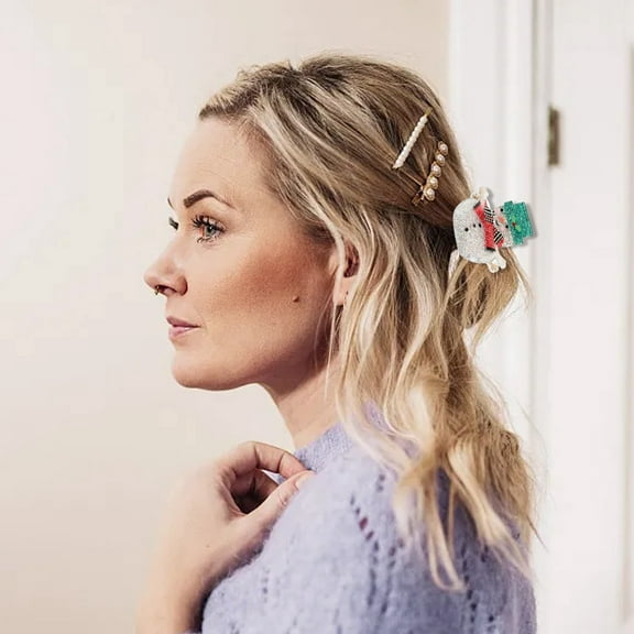 Christmas Hairpin Decoration Glitter Hair Ornament Cute Printed Festive Holiday Hair Accessory for Women Girls Party