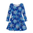 thumbnail image 3 of Suhoaziia Blue Christmas Snowflakes Dress Girls Size 5-6 Years Long Sleeve Dress Round Neck Pleated Kids Twirly Skater Dress Lightweight Thin Comfortable Skirt Fall Winter Party Dresses, 3 of 6