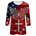 thumbnail image 4 of Uootdi 4th of July Tops for Women Rose Butterfly Cross Print 3/4 Sleeve Casual Loose Fit Lightweight Tees Gift, 4 of 7