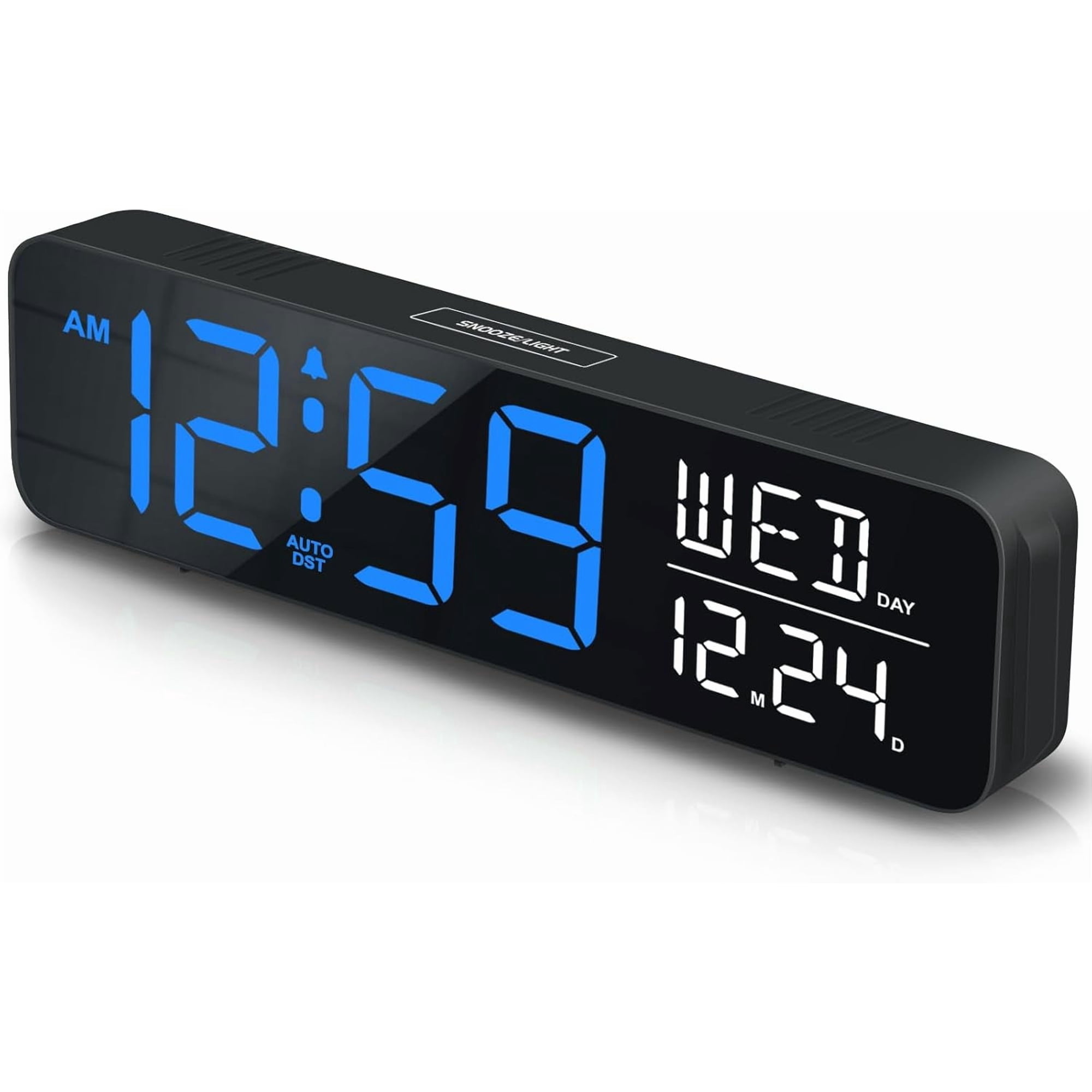 Large Display Digital Alarm Clock for Bedrooms Date Day of Week Calendar Desk Table Clocks for Living Room Office Dimmable Plug in Electric Clock 5 Volumes Loud Auto DST