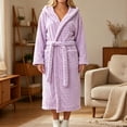 thumbnail image 4 of Womens Plush Robes Long Soft Jacquard Fluffy Bathrobe Hooded Robe Sleepwear with Pockets Rose Gold Free Size, 4 of 6