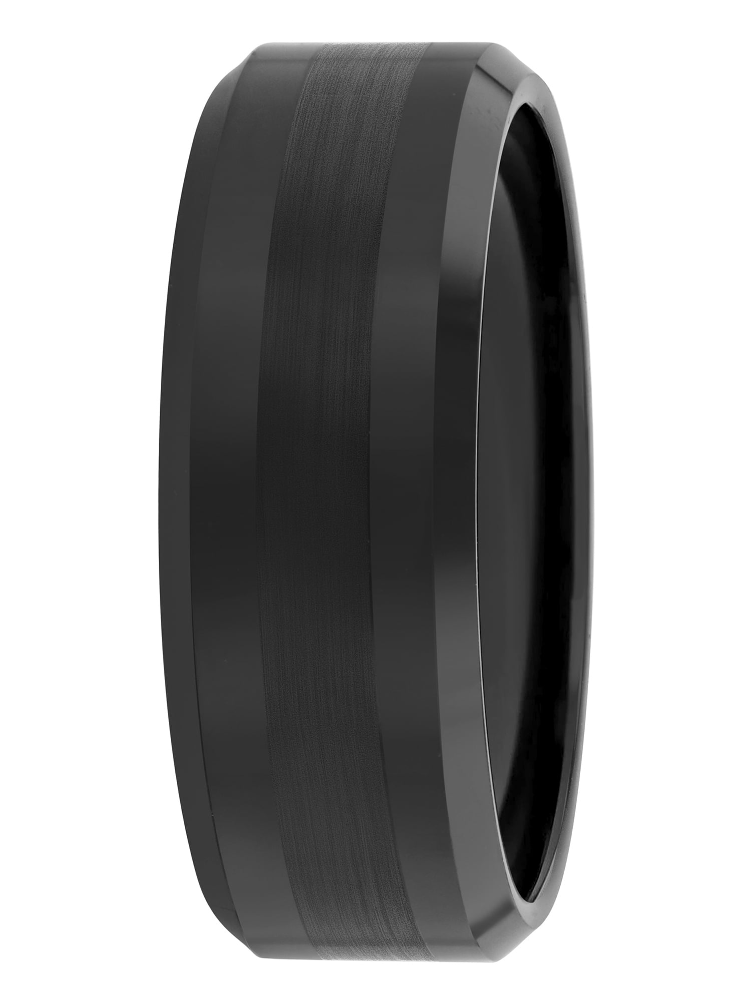 Men's Beveled and Satin Center Ring in Black Tungsten by Brilliance Fine Jewelry - Wedding Band