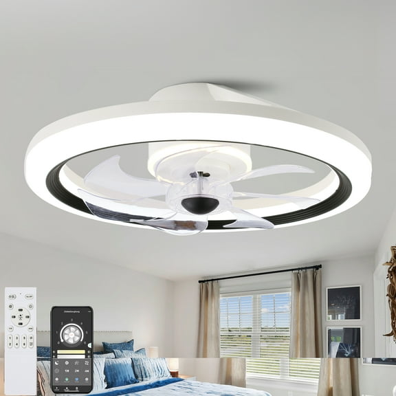 Low Profile Ceiling Fan with Led Light, Reversible Motor, Six Speed, Control with Remote and Smart App