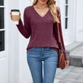 thumbnail image 5 of Womens Long Sleeve Shirt, V Neck T Shirts for Women Summer Casual Vintage Solid Color Loose Fit Basic Tees T-Shirts S-2XL, 5 of 7