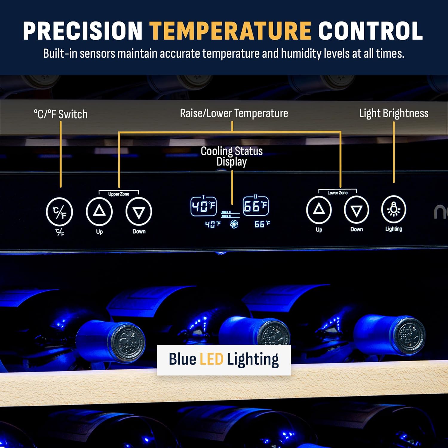 Restored Newair 24 inch 46 Bottle Wine Cooler Refrigerator, Built-in Dual Zone Wine Fridge in Stainless Steel (Refurbished)