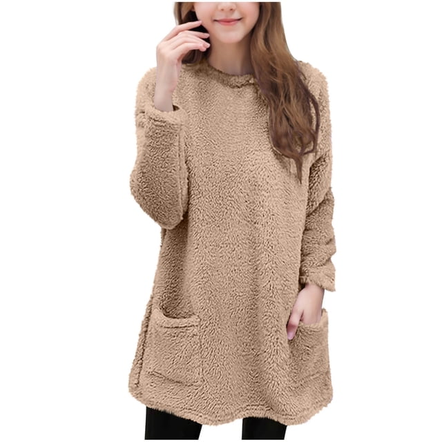 Chandails en Molleton pour Fillettes Manches Longues Décontractées Automne Poches Solides Col Rond Garçons Filles