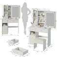 thumbnail image 3 of Resenkos Makeup Vanity Desk Set with Lighted Mirror, Power Outlet&Stool, Bedroom Dressing Table Makeup Desk, White, 3 of 6