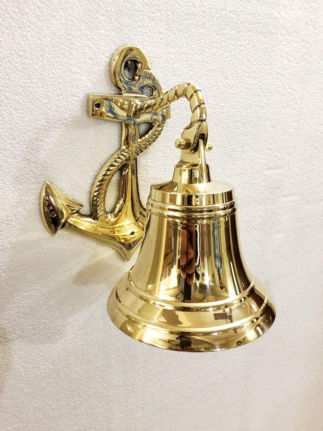 6" Solid Brass Anchor Ship Bell Ring Home Kitchen Outdoor Indoor Door Bell Wall Hanging