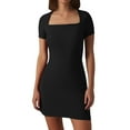 thumbnail image 1 of Vestido de mujer de color liso con cuello cuadrado y manga corta - Corte recto ajustado, estilo retro sexy para fiestas informales - Tallas S-XL, 1 of 5