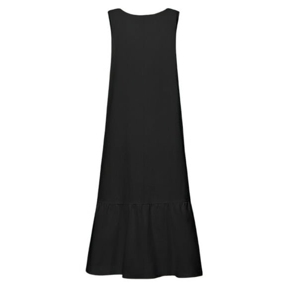 Oplxuo Maxi Dresses for Women Summer 2025 Basic Solid Sleeveless Loose Crew Neck Swing Casual Beach Tank Dress