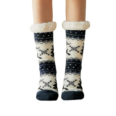 

Woman s Fleece-lined Socks Winter Deer Print Socks Non-Slip Grip Socks Super Soft Fluffy Socks