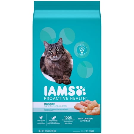 Iams Proactive Health Adult Indoor Weight & Hairball Care with Chicken, Turkey, and Garden Greens Dry Cat Food, 22 (Best Dry Food For Older Cats)