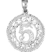 14K White Gold Bezeled #5, Five Pendant - 35 mm