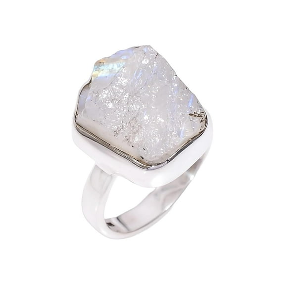Natural Raw Moonstone Gemstone 925 Sterling Silver Handmade Statement Ring Gift Jewelry for Her and Him