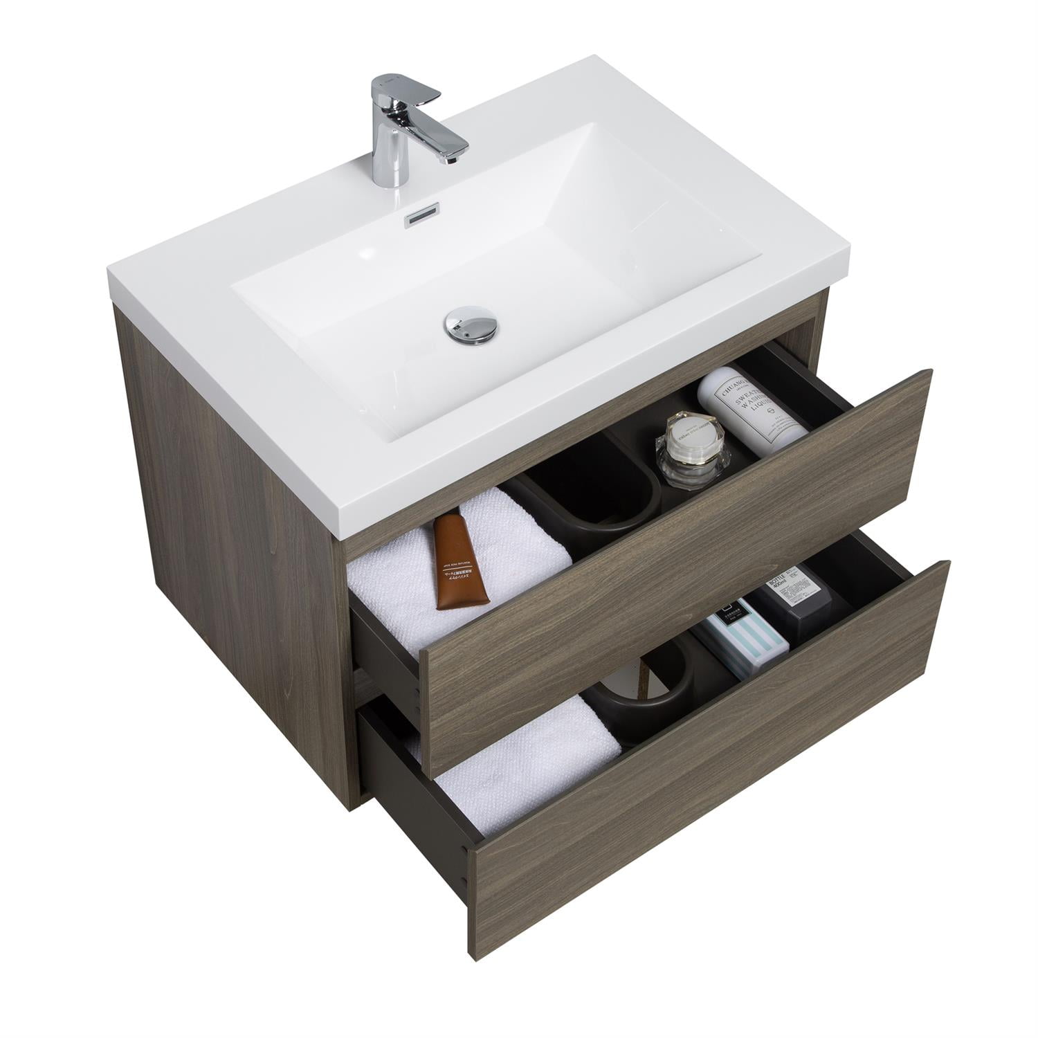 Demi Bonn 30" Floating Bathroom Vanity with Sink, Resin Top Basin and 2 Soft Close Drawers, Faucets and Drains Not Included, Gray