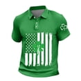 thumbnail image 3 of Xcmzpl Mens Short Sleeve Golf Shirt Waffle Knit Collared T Shirt with St Patricks Day and American Flag Prints Casual Tennis Daily Shirt, 3 of 6