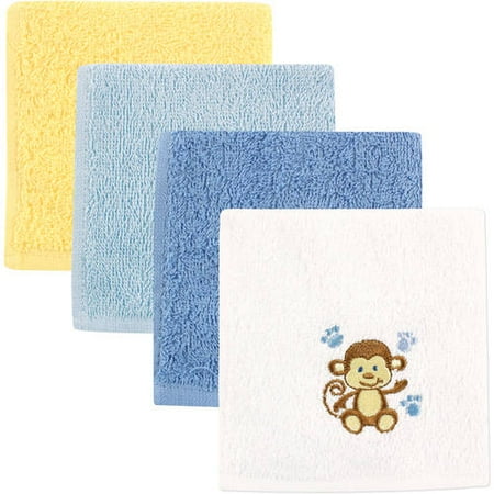Luvable Friends Baby Woven Terry Washcloths, Blue Monkey, 4 Pack