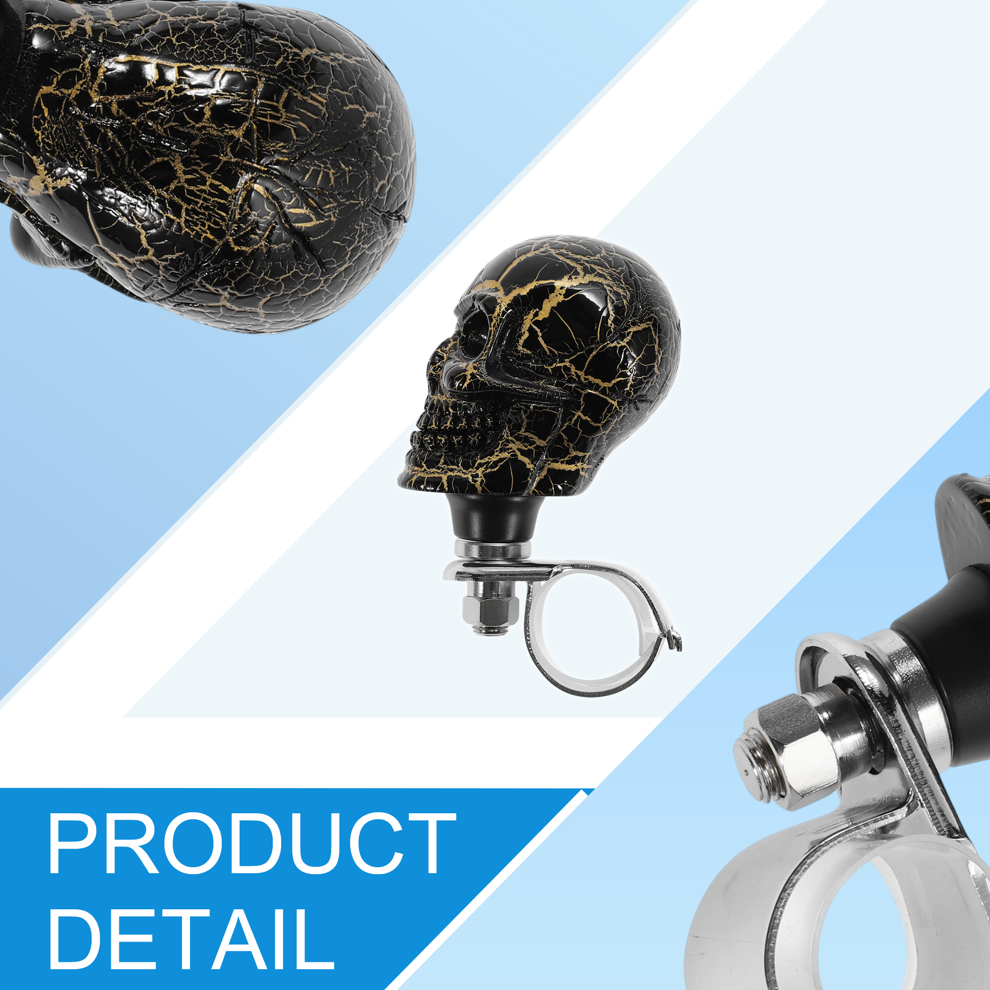 30.5mm Car Steering Wheel knob Small Skull Vehicle Steering Wheel Rotator Ball for SUV Pickup Trucks Semi-Trailers Vans Boats Black Gold Tone 1 Pc
