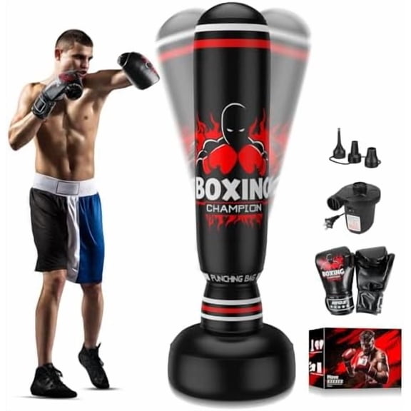 Freestanding Punching Bag for Adults,70'' Boxing Bag with Stand Kicking Bag Heavy Bag,Includes Boxing Gloves and Electric Air Pump,Women Men Kickboxing Bags for Beginners Training Thai Fitness Karate