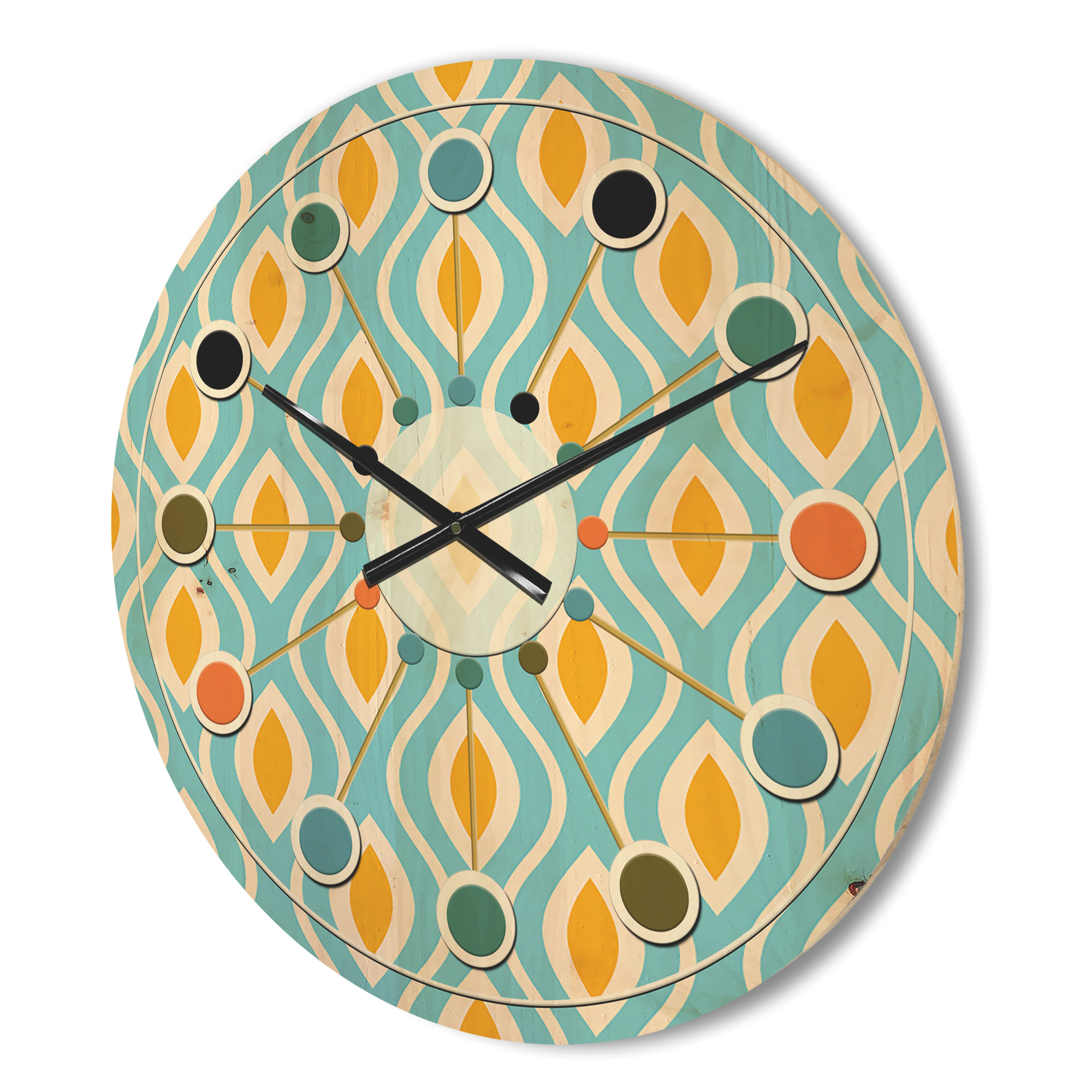Designart 'Abstract Retro Pattern Design XII' Mid-Century Modern Wood Wall Clock