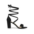thumbnail image 3 of BLISSFUL STEP Women's Open Toe Lace Up Tie Up Block Heeled Sandals Black 7, 3 of 7