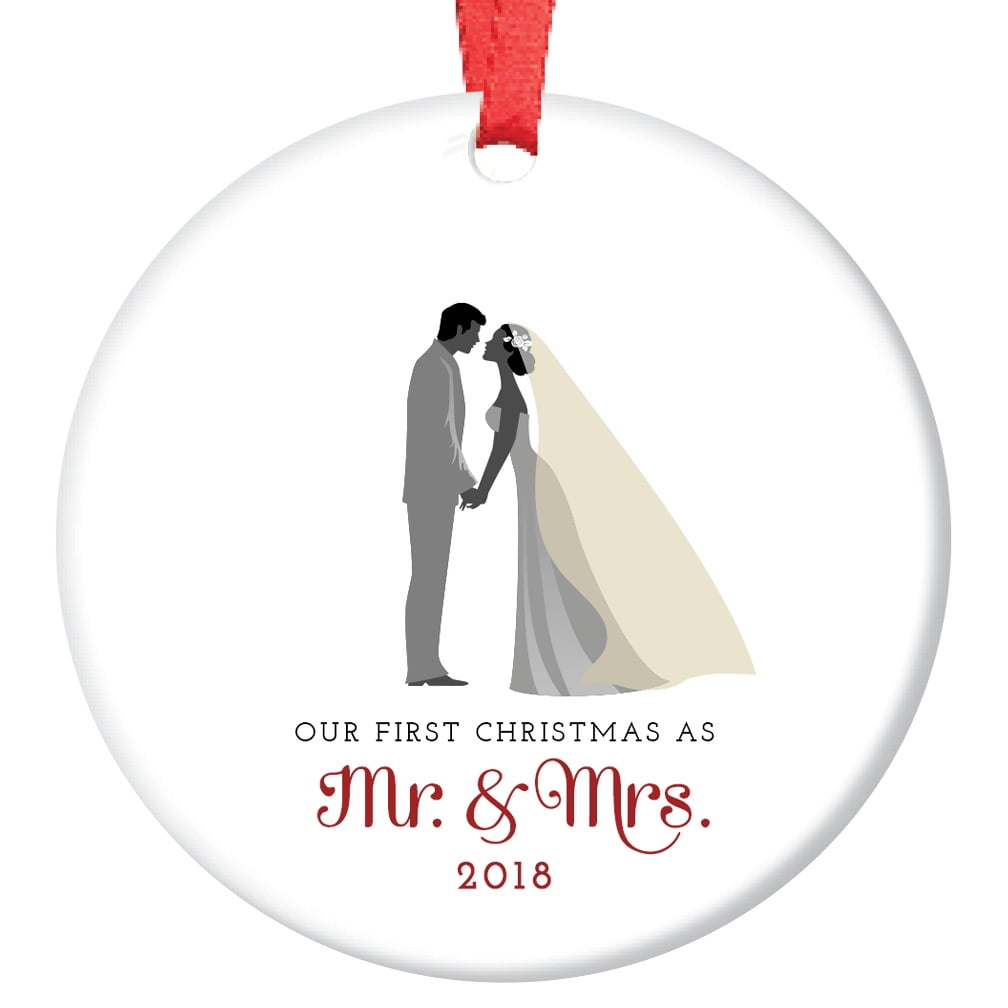 bride and groom first christmas ornament