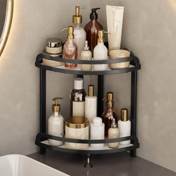 Bxaolu Corner Shower Caddy Standing - 2 Tier Shower Organizer Corner with Soap Holder, Rustproof Bathroom Standing Organizer, Kitchen Spice Rack Standing Shelf, Black