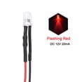 thumbnail image 2 of 10Pcs DC 12V 5mm Pre Wired LED Flashing Red Light Round Top Clear Lens, Light Emitting Diodes with Edge, 2 of 4