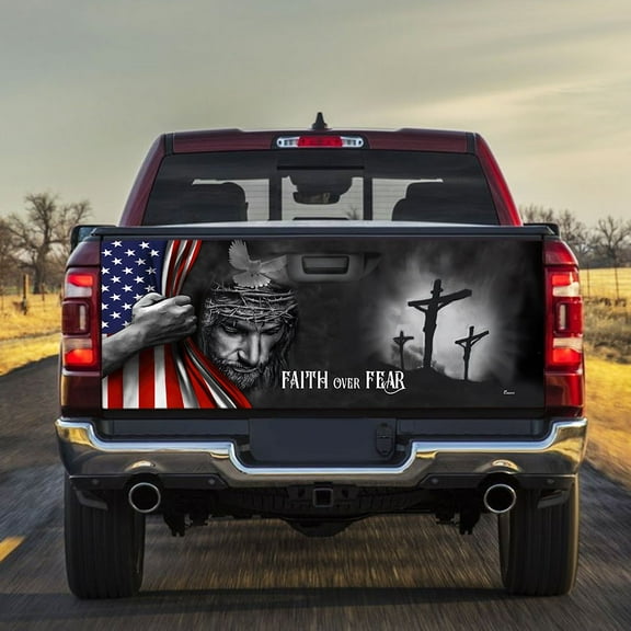 Faith Over Fear God Jesus Truck Tailgate Decal Sticker Wrap - 58x24 in
