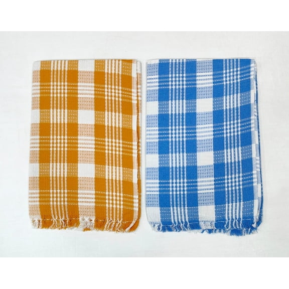 Bombay Dyeing Rimzim 100% Cotton Printed Soft & Slick Quick Drying Bath Towels 500 Gsm (Orange & Blue) - 2 Pcs