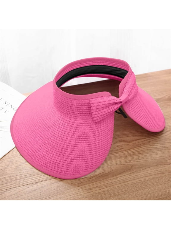 Women's Beach Sun Straw Hat Uv Upf 50+ Travel Foldable Brim Summer Uv Hat Sun Visor Hats Wide Brim Straw Visors Womens Foldable Beach Visors Summer Roll Up Beach Hat Hot Pink One Size