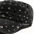 thumbnail image 2 of Byfri Studded Cadet Cap Black Cotton Adjustable Flat Top Hat for Men Women Streetwear, 2 of 7