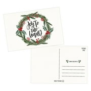 50 Holiday Greeting Cards, Cute Fancy Blank Winter Christmas Postcard Set, Bulk Pack of Premium Seasons Greetings Note, Mistletoe Happy New Years for Kids, Business Office or Church Thank You Notes