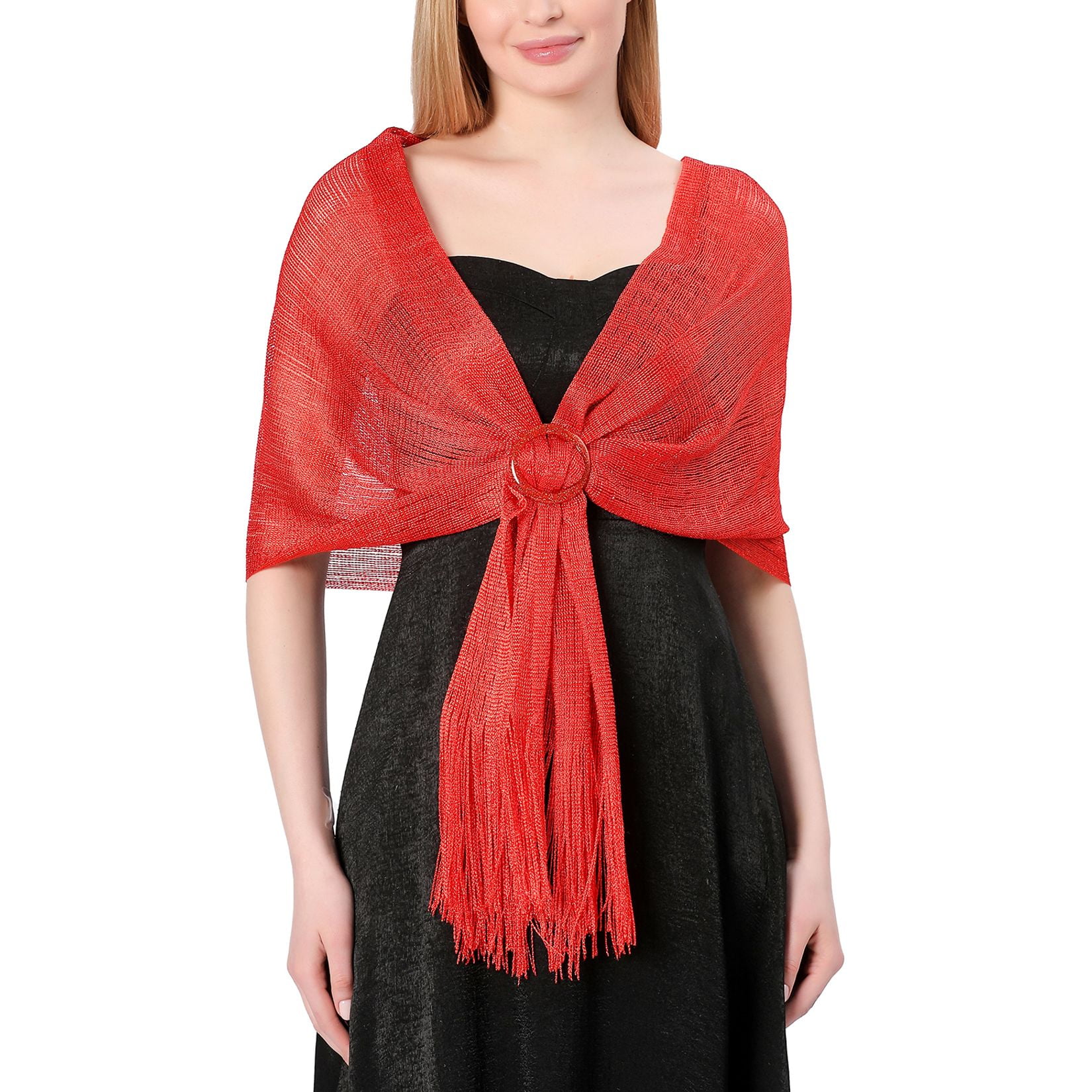 SALSATION shawl with open サルセーション　フリーサイズ SWSMCLT Women's Fall Shawl Metallic Fringe Scarves Wedding
