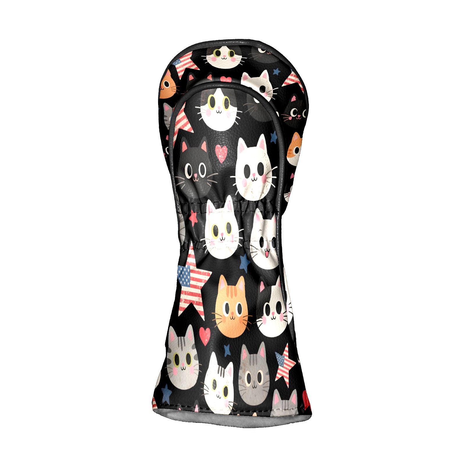 Golf Club Covers, Black Cartoon Cat Premium PU Leather Driver Hybrid Putter Head Covers with Velvet Lining, Waterproof Golf Gifts for Men Women