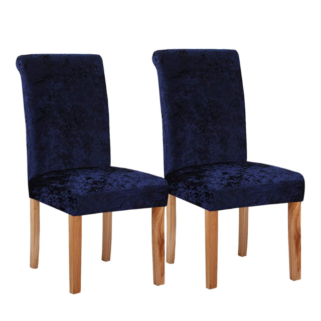 Fundas para sillas de comedor XianweiShao de tela elástica de licra y terciopelo azul marino 2 unidades M