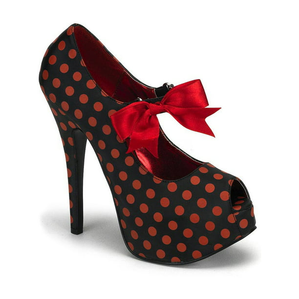 Bordello - Womens Polka Dot Pumps Black Peep Toe Mary Jane Shoes Red ...