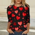 thumbnail image 4 of Jsaierl Women's Valentines Day Shirts Plus Size Love Heart Graphic Tees Cotton 3/4 Sleeve Blouse Round Neck Tunic T-shirt Tops Valentines Day Gifts, 4 of 6
