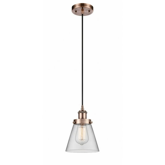 916-1P-AC-G62-Innovations Lighting-Cone - 1 Light Cord Hung Mini Pendant In Industrial Style-9 Inches Tall and 6 Inches Wide-Antique Copper