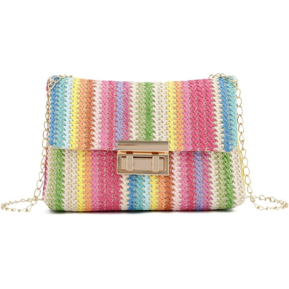 Small Summer Straw Purse for Women Woven Beach Crossbody Bag Colorful Vacation Shoulder Handbag