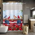 thumbnail image 2 of No Hook Shower Curtain with Snap in Liner, Watercolor Farmhouse Fence Birds Floral Waterproof Fabric Bathroom Curtain Mesh Top Window, USA Flag Theme Shower Curtains 60x72in, 2 of 9