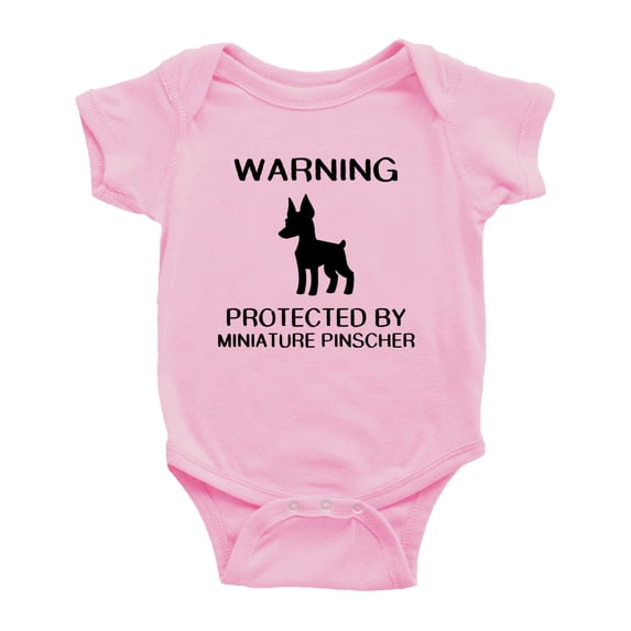 Warning: Protected by A Miniature Pinscher Dog Funny Baby Bodysuits (Pink,6-12 Months)