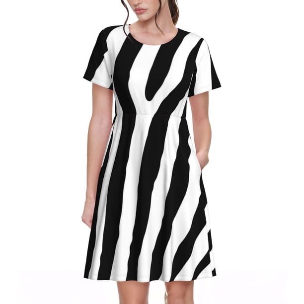 Balery Zebra Vestidos sueltos de manga corta para mujer, vestidos de verano 2025, vestidos casuales de corte A con vuelo.