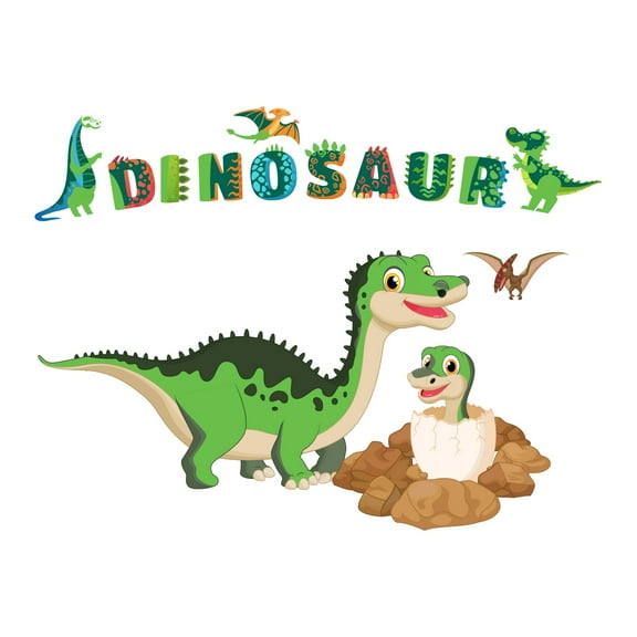Word Dinosaur themed Lettering Wall Art DecorWall Decal Decoration Dinosaur Joyful Cartoon Cartoon Animals Decorating Ideas for Child's Bedroom Size: 40 In(W) x 28 In(H)