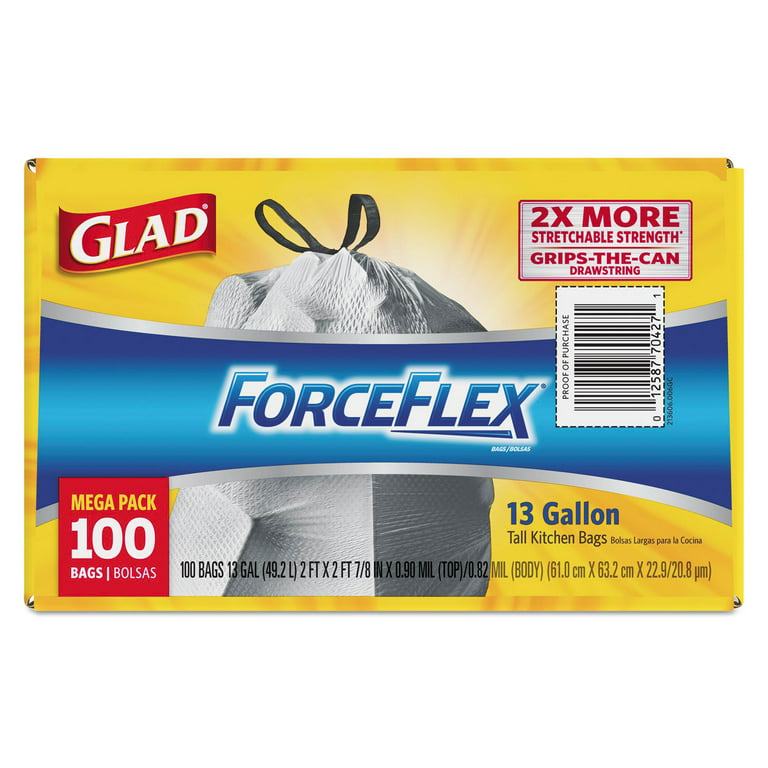 Glad ForceFlexPlus XL X-Large Kitchen Drawstring Trash Bags - 13 gal -  24.02 Width x 24.88 Length - Ply - 34/Box - Kitchen - ICC Business  Products