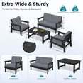 thumbnail image 4 of SERWALL 5 Pieces Outdoor HDPE Patio Furniture Sets, Conversation Sets with Cushions, 2 Armchairs & 1 Loveseat & 1 Coffee Table for Poolside, Balcony, Porch & Backyard, Black / Grey, 4 of 7