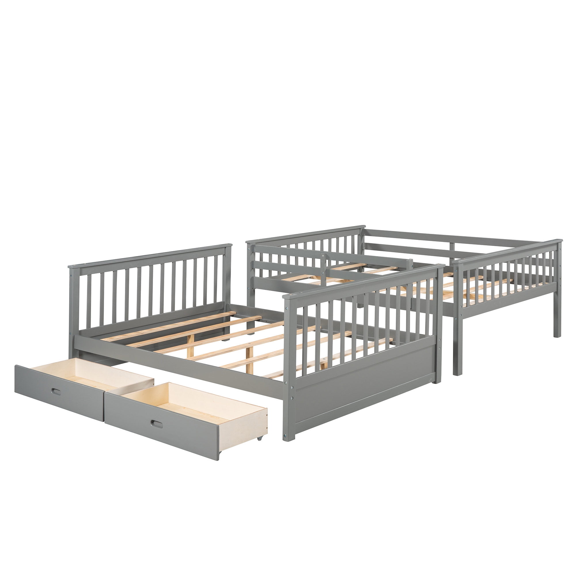 DEALTOPS Full over Full Bunk Bed with Ladder and 2 Drawers for Kids Adults Bedroom Furniture, Gray