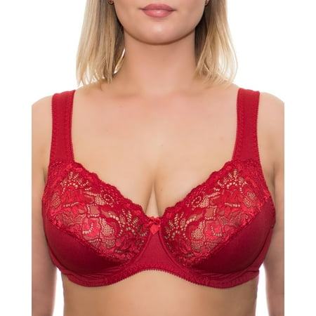 

Wide Strap Bra Plus Size Full Coverage Underwire Support Panels 34 36 38 40 42 44 46 / C D E F G H I J ( 36J Red)