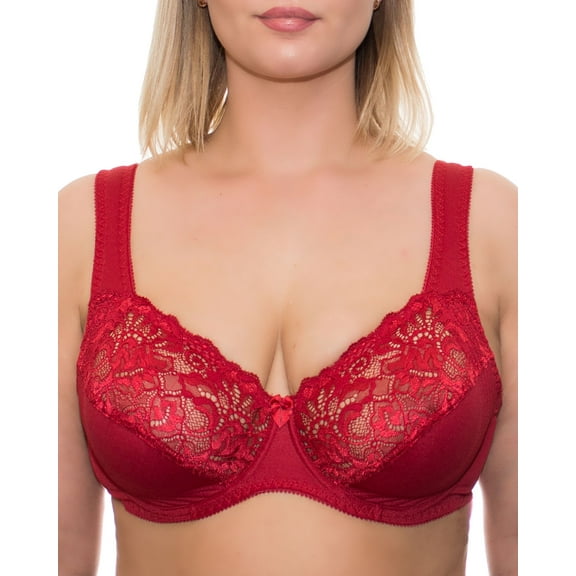 Wide Strap Bra Plus Size Full Coverage Underwire Support Panels 34 36 38 40 42 44 46 / C D E F G H I J ( 38J, Red)