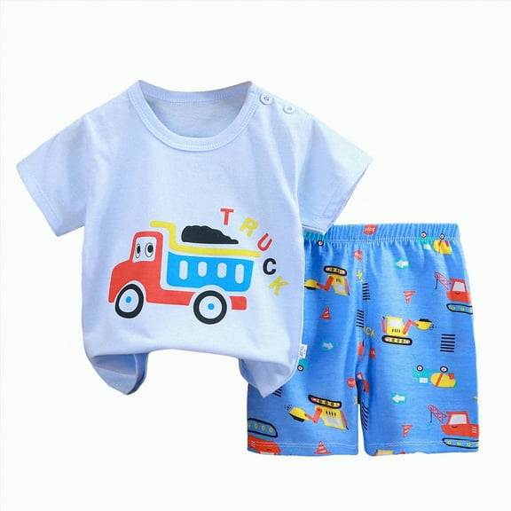 TOWED22 Newborn Baby Boy Summer Clothes Short Sleeve Color Block Front Pocket T-Shirt Top Shorts 2Pcs Casual Outfit(Light Blue,4-5 Y)